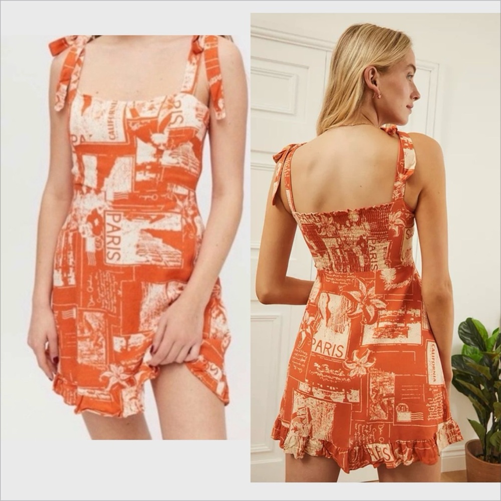 Urban Outfitters Jolene Postcard All-Over resort wear Mini beach Dress size L